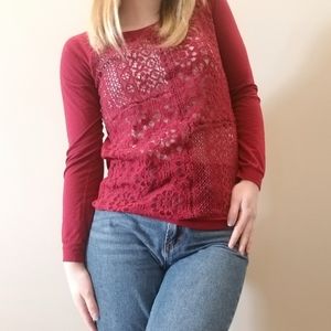 Maroon Lace Long-Sleeve Top